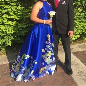 Alyce 1309 Cobalt Floral Print Prom Dress